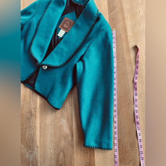 Vintage Western Cropped Jacket Wool Teal Turquoise Southwestern Silver Buttons - Picture 12 of 13